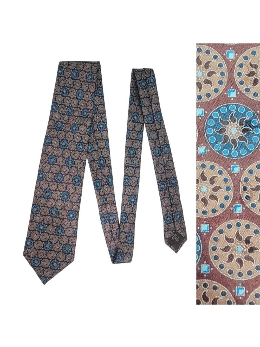 Vintage Ermenegildo Zegna Men's Silk Neck Tie Brown blue Geometric Patterns